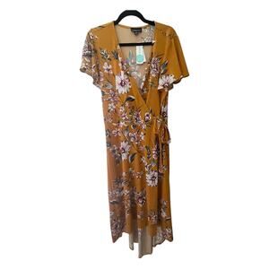 Fortune + Ivy Mustard Yellow Floral Faux Wrap Maxi Dress 2XL